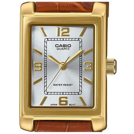 Reloj Casio Standard analógico de cuarzo con correa de piel marrón y esfera plateada LTP-1234GLL-7A para mujer