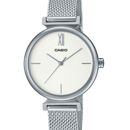 Reloj analÃ³gico Casio de acero inoxidable con esfera plateada y cuarzo LTP-2024VM-7C para mujer con brazalete