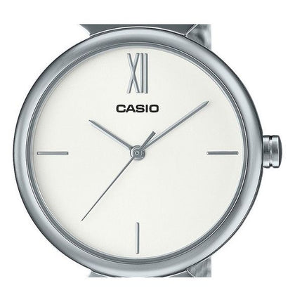 Reloj analÃ³gico Casio de acero inoxidable con esfera plateada y cuarzo LTP-2024VM-7C para mujer con brazalete