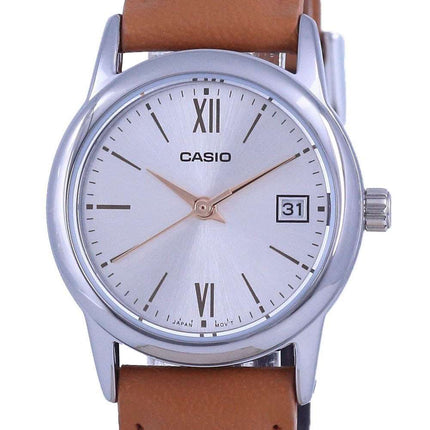 Reloj Casio de cuarzo analógico de acero inoxidable con esfera plateada LTP-V002L-7B3 LTPV002L-7 para mujer