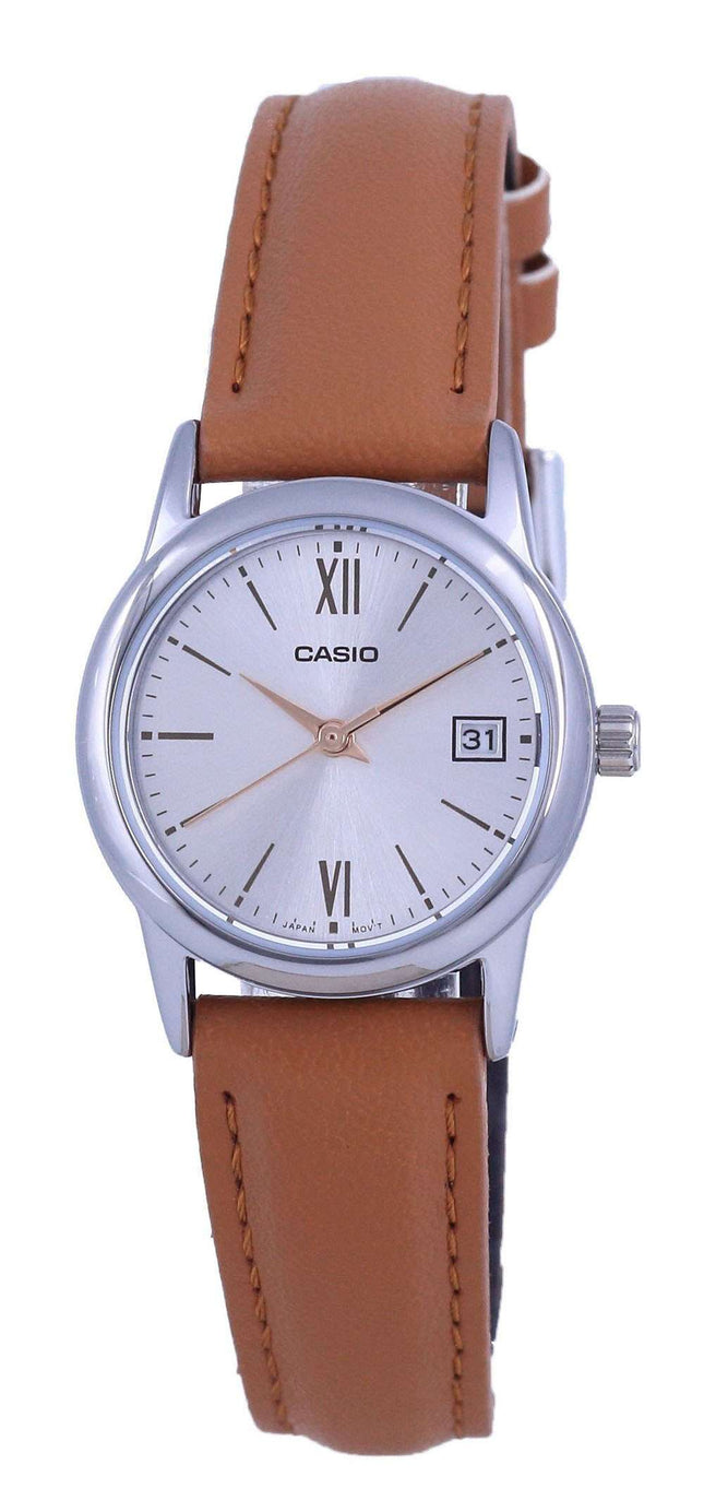 Reloj Casio de cuarzo analógico de acero inoxidable con esfera plateada LTP-V002L-7B3 LTPV002L-7 para mujer