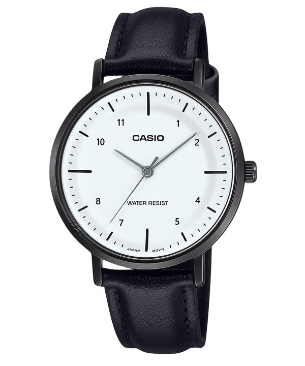 Reloj Casio Standard analógico de cuarzo con correa de cuero y esfera blanca LTP-VT03BL-7B para mujer