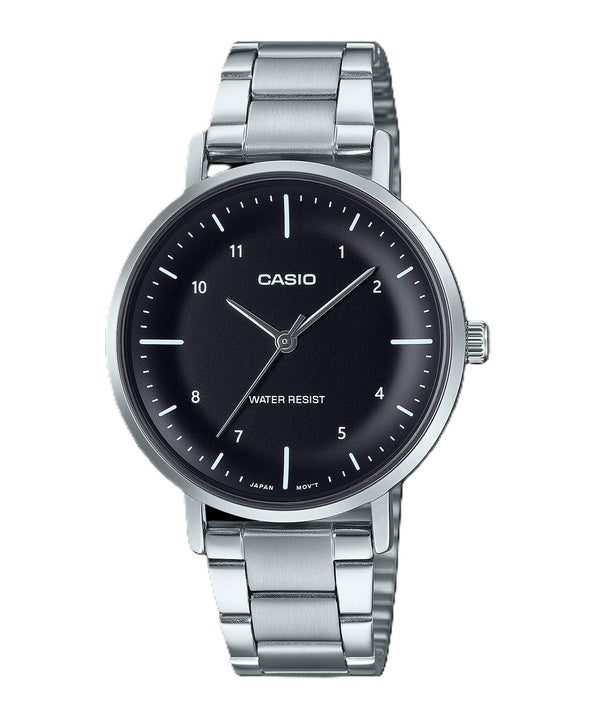 Reloj Casio Standard analógico de acero inoxidable con esfera negra y cuarzo LTP-VT03D-1B para mujer