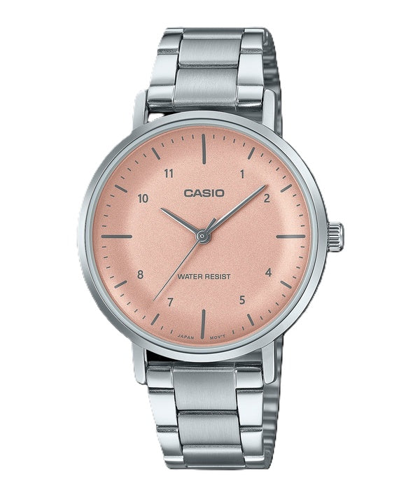 Reloj Casio Standard analógico de acero inoxidable con esfera color salmón y cuarzo LTP-VT03D-4B para mujer