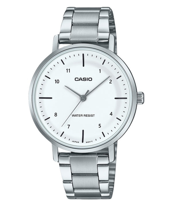 Reloj Casio Standard analógico de acero inoxidable con esfera blanca de cuarzo LTP-VT03D-7B para mujer