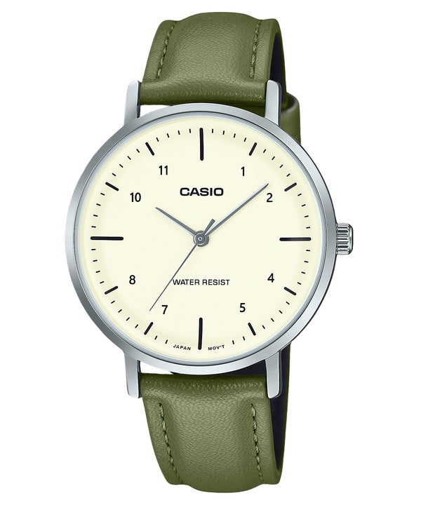 Reloj Casio Standard analógico de cuarzo con correa de cuero y esfera beige LTP-VT03L-3B para mujer