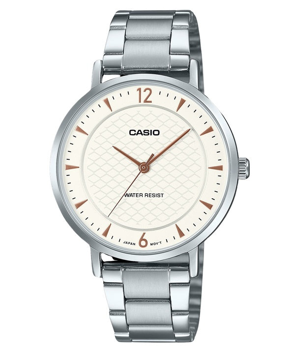 Reloj Casio Standard analógico de acero inoxidable con esfera color crema y cuarzo LTP-VT04D-7A para mujer