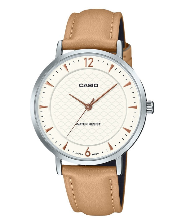 Reloj Casio Standard analógico de cuarzo con correa de cuero y esfera color crema LTP-VT04L-7A1 para mujer