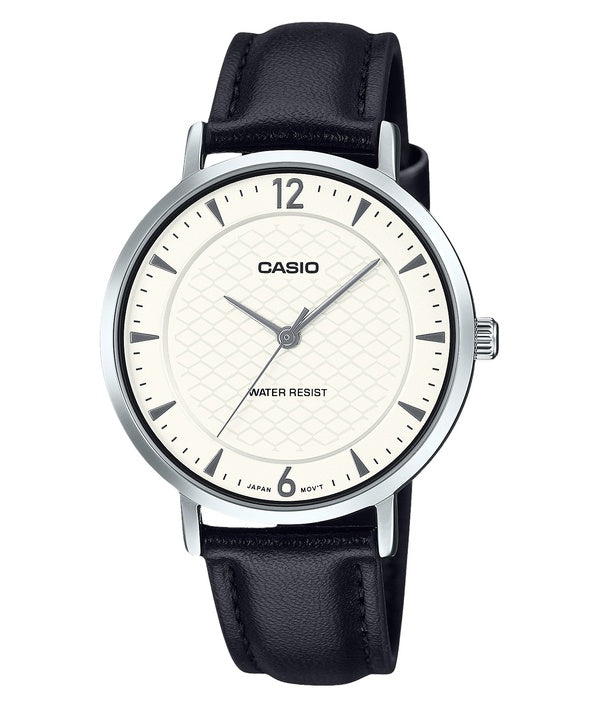 Reloj Casio Standard analógico de cuarzo con correa de cuero y esfera blanca LTP-VT04L-7A2 para mujer