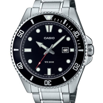 Reloj Casio analógico estándar de acero inoxidable con esfera negra y cuarzo MDV-107D-1A1 200M para hombre