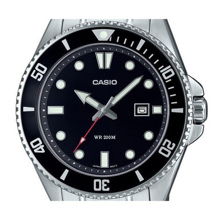 Reloj Casio analógico estándar de acero inoxidable con esfera negra y cuarzo MDV-107D-1A1 200M para hombre