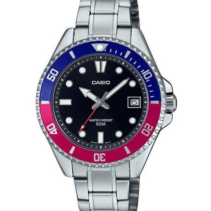 Reloj Casio analÃ³gico estÃ¡ndar Pepsi bisel acero inoxidable esfera negra cuarzo MDV-10D-1A3 para hombre