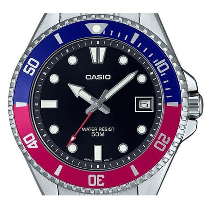 Reloj Casio analÃ³gico estÃ¡ndar Pepsi bisel acero inoxidable esfera negra cuarzo MDV-10D-1A3 para hombre