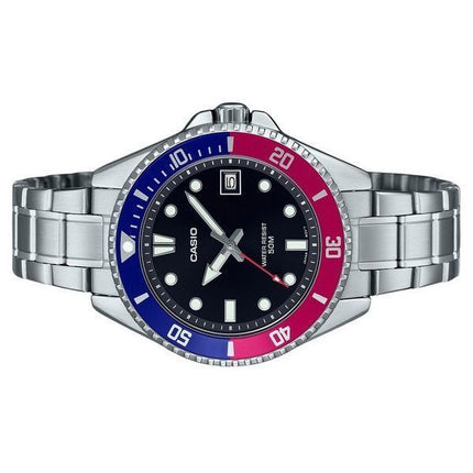 Reloj Casio analÃ³gico estÃ¡ndar Pepsi bisel acero inoxidable esfera negra cuarzo MDV-10D-1A3 para hombre