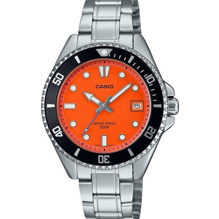 Reloj Casio Standard analógico de acero inoxidable con esfera naranja y cuarzo MDV-10D-4A1V para hombre