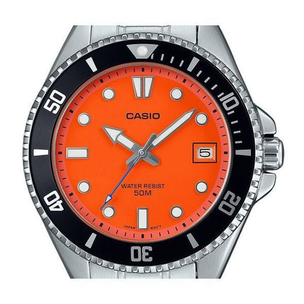 Reloj Casio Standard analógico de acero inoxidable con esfera naranja y cuarzo MDV-10D-4A1V para hombre