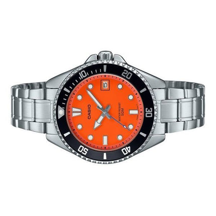 Reloj Casio Standard analógico de acero inoxidable con esfera naranja y cuarzo MDV-10D-4A1V para hombre