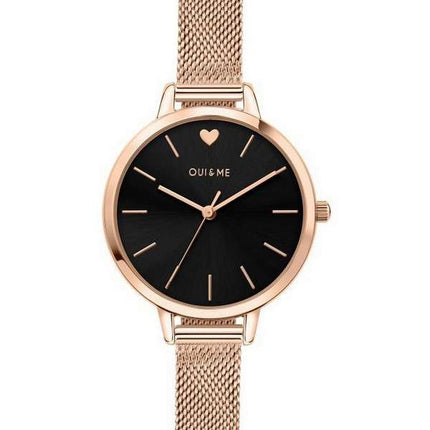 Oui &amp, Me Petite Amourette Reloj de cuarzo ME010002 de acero inoxidable con esfera negra y tono dorado rosa para mujer