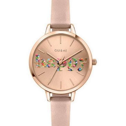 Oui &amp, Me Petite Fleurette Rose Gold Sunray Dial Correa de cuero Cuarzo ME010009 Reloj para mujer