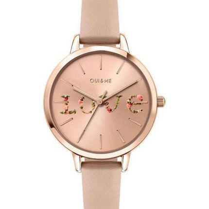 Oui &amp, Me Fleurette Rose Gold Sunray Dial Correa de cuero Cuarzo ME010018 Reloj para mujer