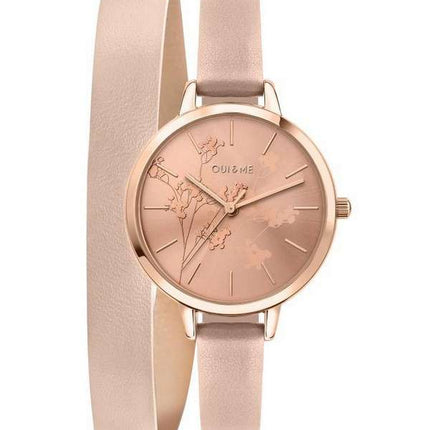 Oui &amp, Me Petite Amourette Reloj para mujer de cuarzo con esfera de rayos de sol en oro rosa y correa de cuero ME010049