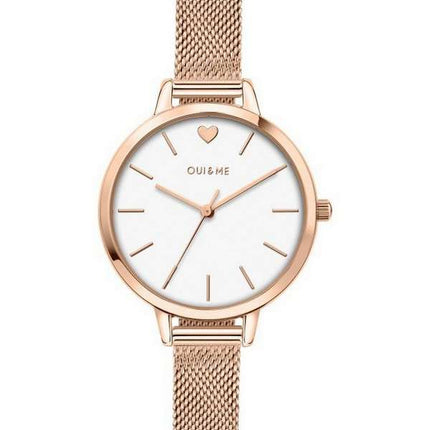 Oui &amp, Me Petite Amourette, esfera blanca, tono dorado rosa, acero inoxidable, cuarzo, ME010051, reloj para mujer