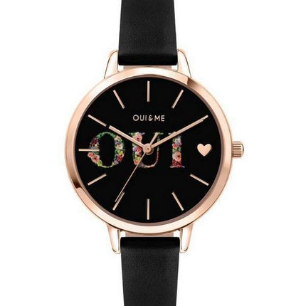 Reloj Oui &amp, Me Fleurette con esfera negra y correa de cuero de cuarzo ME010079 para mujer