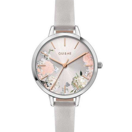 Oui &amp, Me Petite Fleurette esfera plateada correa de cuero cuarzo ME010098 reloj para mujer