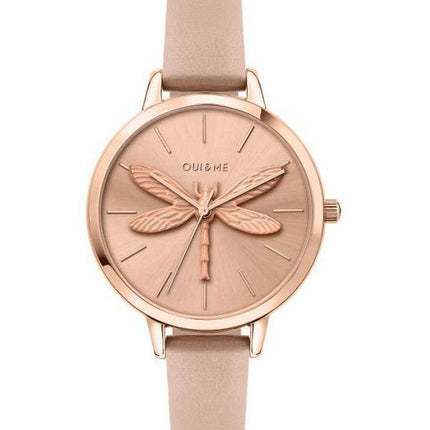 Oui &amp, Me Amourette Reloj para mujer de cuarzo con esfera de rayos de sol en oro rosa y correa de cuero ME010100