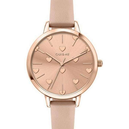 Oui &amp, Me Petite Amourette Rose Gold Sunray Dial Correa de cuero de cuarzo ME010106 Reloj para mujer