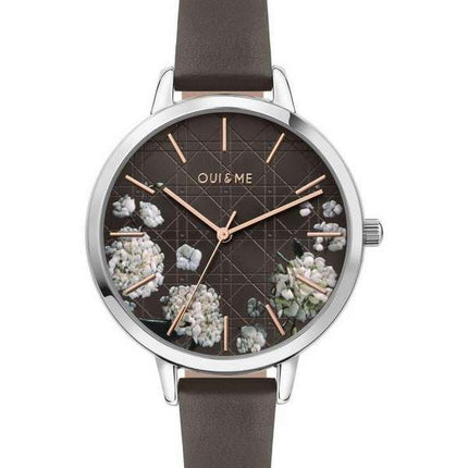 Oui &amp, Me Grande Fleurette Esfera gris oscuro Correa de cuero Cuarzo ME010110 Reloj para mujer