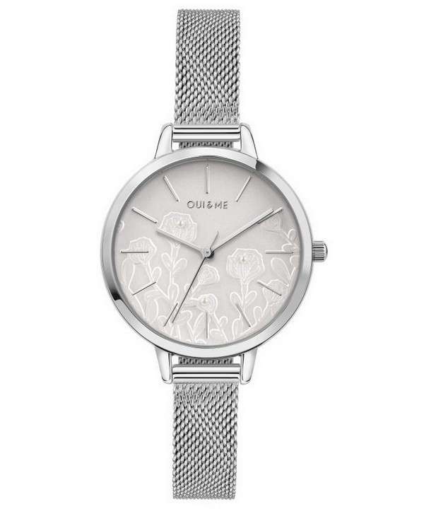 Oui &amp, Me Petite Fleurette Reloj plateado de cuarzo de acero inoxidable ME010127 para mujer