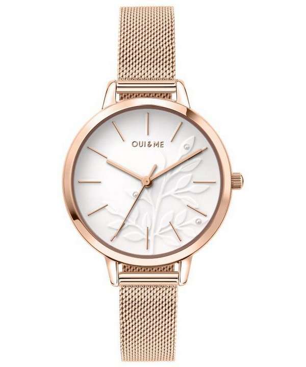 Oui &amp, Me Fleurette Reloj para mujer con esfera blanca, tono dorado rosa, acero inoxidable, cuarzo ME010134