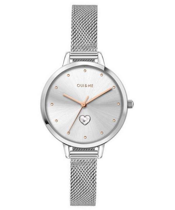 Oui &amp, Me Petite Amourette Silver Sunray Dial Acero inoxidable Mesh Quartz ME010140 Reloj para mujer