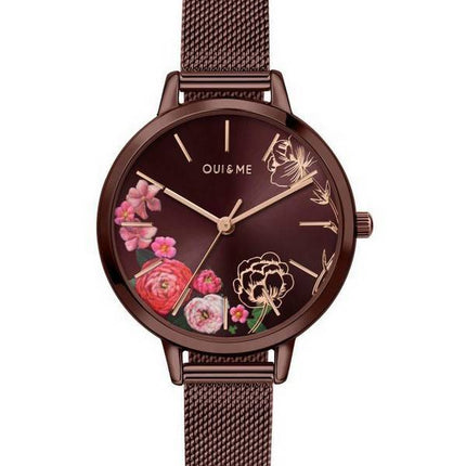 Oui &  Me Fleurette Burgundy Sunray Dial acero inoxidable cuarzo ME010159 reloj para mujer