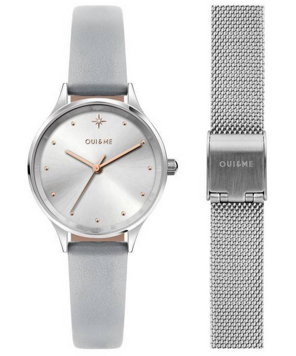 Oui &  Me Bichette Reloj plateado con correa de cuero y cuarzo ME010168 para mujer