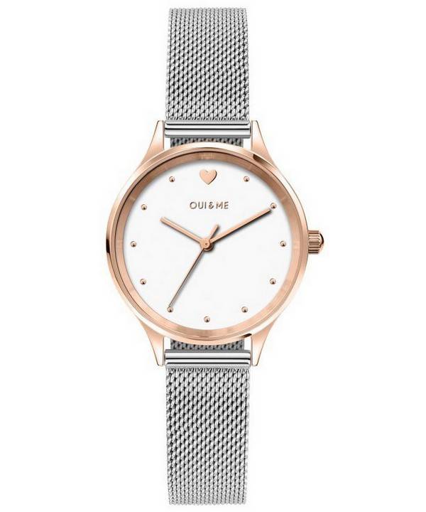 Oui &  Me Bichette Reloj para mujer con esfera blanca de acero inoxidable y cuarzo ME010169