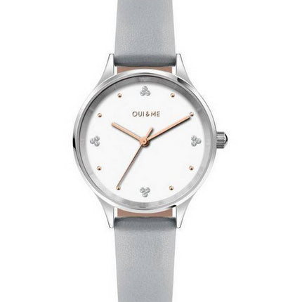 Oui &  Me Bichette Crystal Accents esfera blanca correa de cuero cuarzo ME010181 reloj para mujer