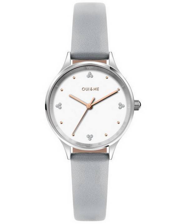 Oui &  Me Bichette Crystal Accents esfera blanca correa de cuero cuarzo ME010181 reloj para mujer