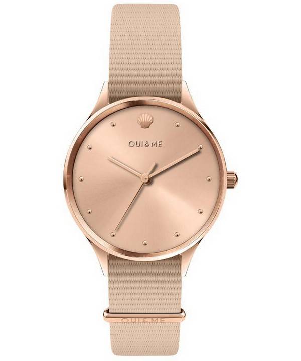 Oui &  Me Petite Bichette Rose Gold Sunray Dial Correa de nailon Cuarzo ME010199 Reloj para mujer