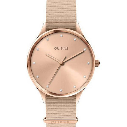 Oui &  Me Petite Bichette Rose Gold Sunray Dial Nylon Correa de cuarzo ME010201 Reloj para mujer