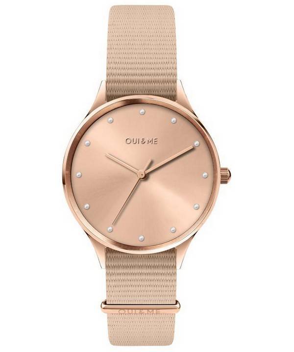 Oui &  Me Petite Bichette Rose Gold Sunray Dial Nylon Correa de cuarzo ME010201 Reloj para mujer