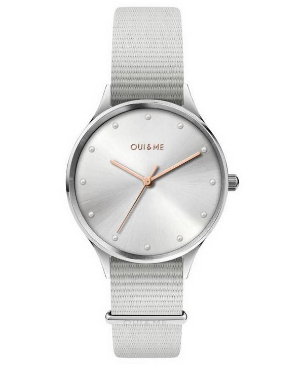 Oui &  Me Petite Bichette Silver Sunray Dial Nylon Correa de cuarzo ME010202 Reloj para mujer