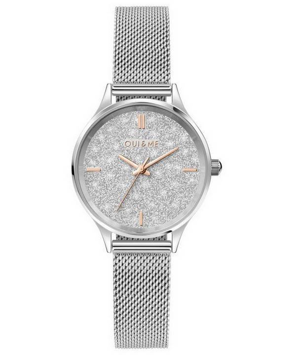 Oui &  Me Bichette Reloj para mujer con esfera blanca de acero inoxidable y cuarzo ME010270