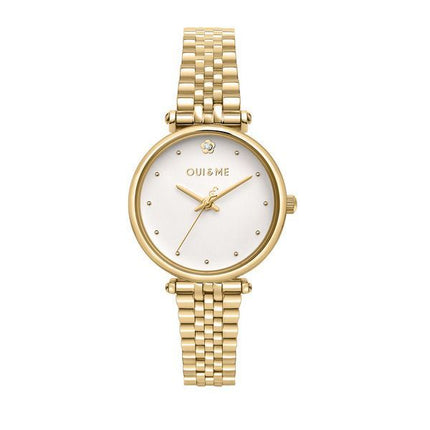 Reloj para mujer Oui &amp, Me Etoile de acero inoxidable en tono dorado con esfera blanca y cuarzo ME010295