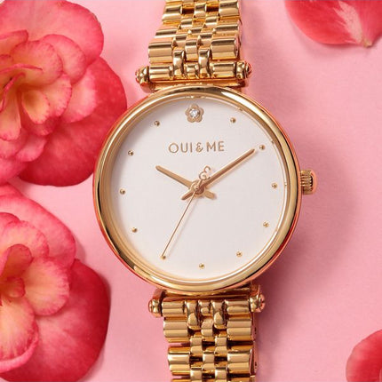 Reloj para mujer Oui &amp, Me Etoile de acero inoxidable en tono dorado con esfera blanca y cuarzo ME010295