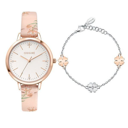 Oui &amp, Me Reloj para mujer Fleurette de acero inoxidable con esfera blanca y cuarzo ME010304 con pulsera adicional