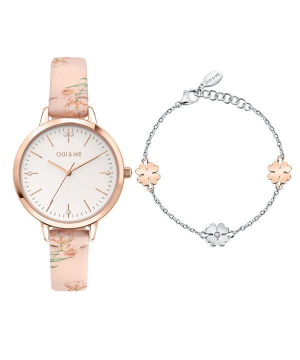 Oui &amp, Me Reloj para mujer Fleurette de acero inoxidable con esfera blanca y cuarzo ME010304 con pulsera adicional