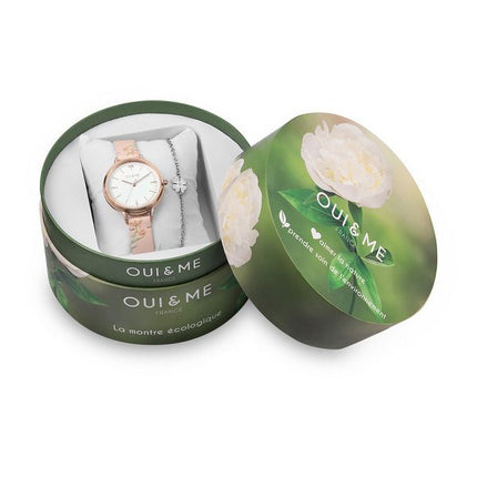 Oui &amp, Me Reloj para mujer Fleurette de acero inoxidable con esfera blanca y cuarzo ME010304 con pulsera adicional