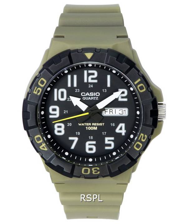 Reloj para hombre Casio con correa de resina analógica, esfera negra, cuarzo MRW-210H-5A MRW210H-5 100M